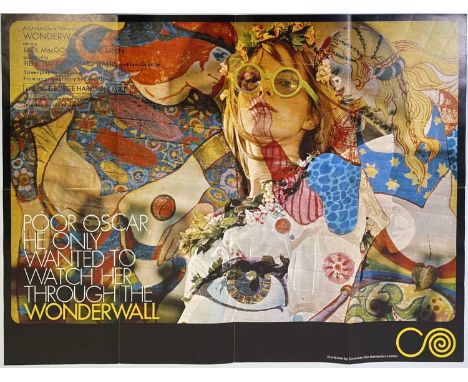 An original 'Cinecenta' published folded poster, advertising brochure for 'Wonderwall' (1968) with soundtrack by George Harri