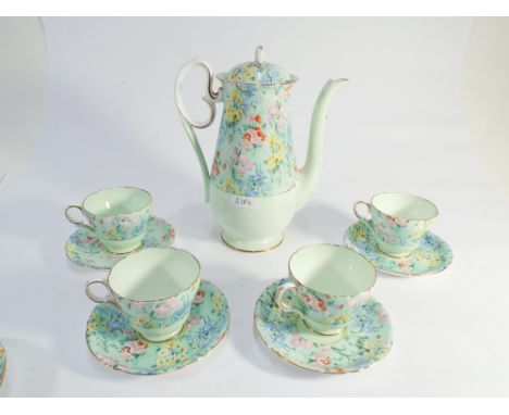 Shelley Melody patterned coffee pot and 6 coffee cups and saucers, two addtional saucers   Condition - all generally good exc