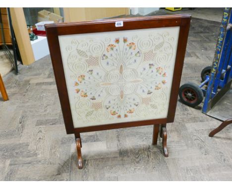 Needlework panel fold over top fire screen to make table 