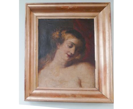 Early 19th century framed oil on canvas painting, classical female portrait 18 x 14"