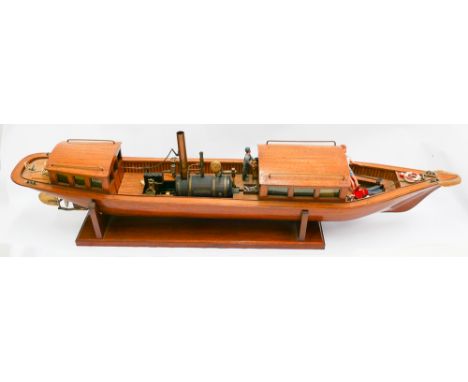 Teak Clinker built model boat with gas boiler and steam engine 