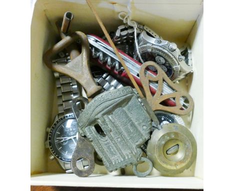 Gents watches, Swiss army knife, watch keys, bottle opener etc. 