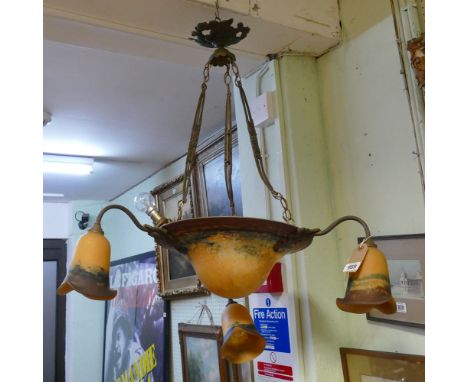 Galle style hanging coloured glass electric light pendant - as found 