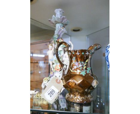 Dresden style cupid decorated candle stick (as found), ladies Gucci watch and a lustre jug 