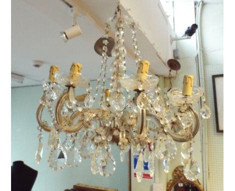 Early 20th century 8 branch glass lustre chandelier 