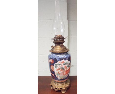 19th century Imari and brass oil lamp 