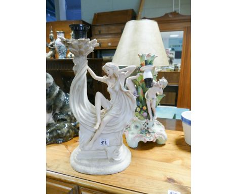 Dresden style cupid figure table lamp - as found and another lady table lamp 