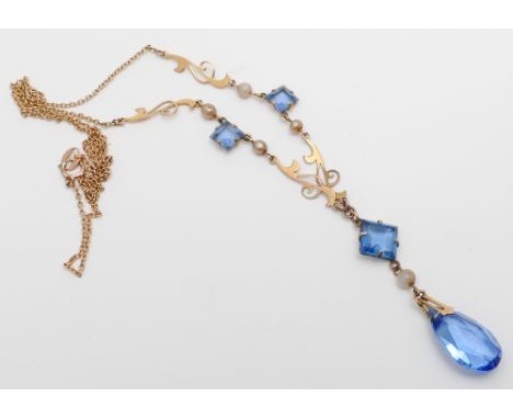 Edwardian 9ct gold and blue paste vintage necklace in original fitted box by Callander Falkirk  no obviuos sign of 