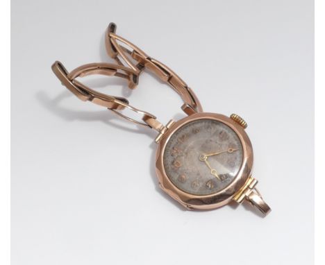 Ladies 9ct rose gold vintage wristwatch on flexible strap in fitted box 