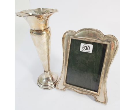 Hallmarked silver specimen vase with weighted base and easel photograph frame - measuring 20cm tall 