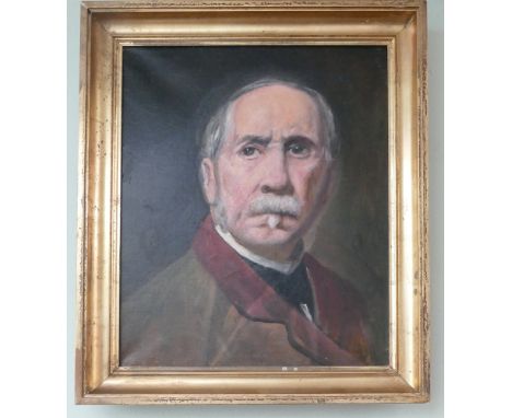 Gilt framed 19th century oil on canvas portrait of whiskered gentleman.  Image size approx 18 x 15" in a gilt frame 