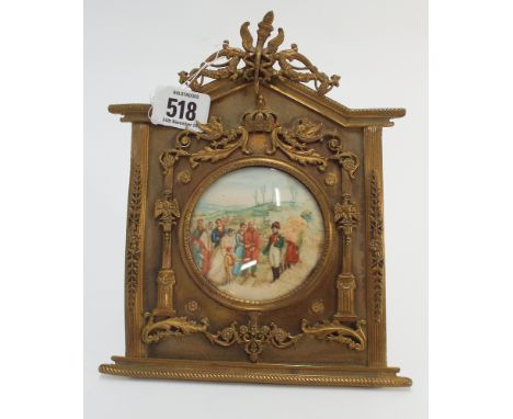 19th century French Empire gilt brass architectural frame containing circular ivory miniature depicting Napoleon, Easel fitti