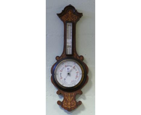 Edwardian banjo barometer in inlaid rosewood case  