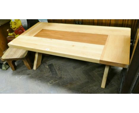 Very heavy modern light oak refectory style coffee table 