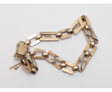 Vintage 9ct gold rectangular link bracelet with box clasp and safety chain 15.2g 