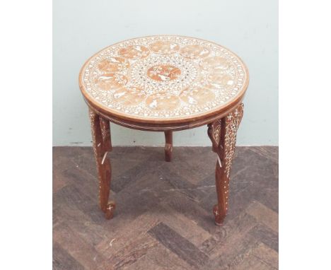 Indian ivory inlaid rosewood occasional table on elephant trunk style legs 