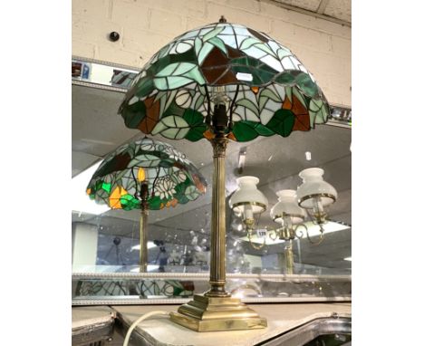 TIFFANY STYLE TABLE LAMP WITH BRASS COLUMN 41.5 CMS (H) EXC SHADE 