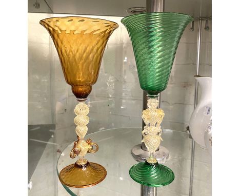 TWO PIECES OF VINTAGE MURANO GLASSES 26.8CMS &amp; 25.8 (H) APPROX