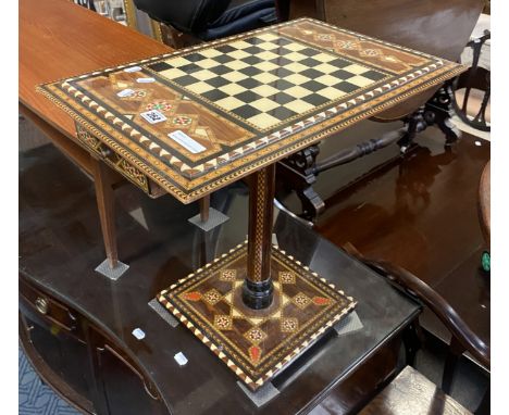 INLAID CHESS TABLE WITH CHESS SET