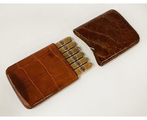 VINTAGE CROCODILE CIGAR CASE WITH SIX CIGARS