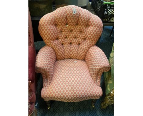 RED &amp; CREAM BUTTON BACK CHAIR ON CASTORS