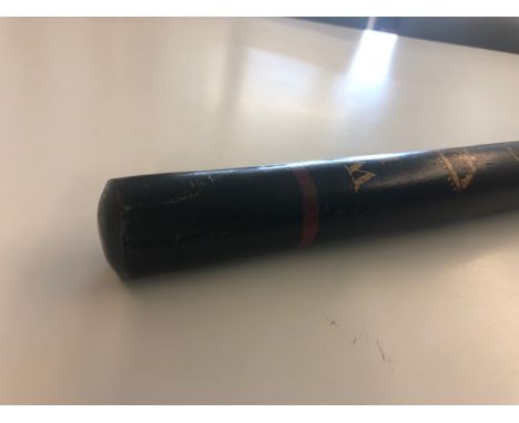 A William IV turned wood long truncheon, painted with "W*R" over "IV" over crown over "C*P" on black in between two red bands