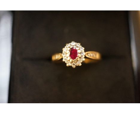 9ct gold ring with ruby and diamonds, size O, 3grams