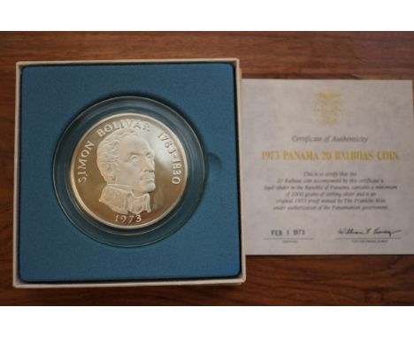 1973 Panama 20 balboas coin contains a minimum of  2000 grains of sterling silver, original 1973 minted by the franklin mint 