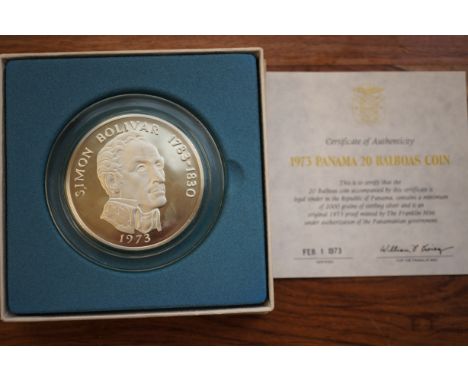 1973 Panama 20 balboas coin contains a minimum of  2000 grains of sterling silver, original 1973 minted by the franklin mint 