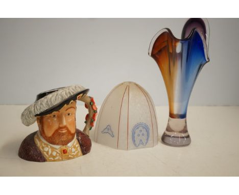 Royal Worcester Henry VIII toby together with Murano glass vase & 1930's shade