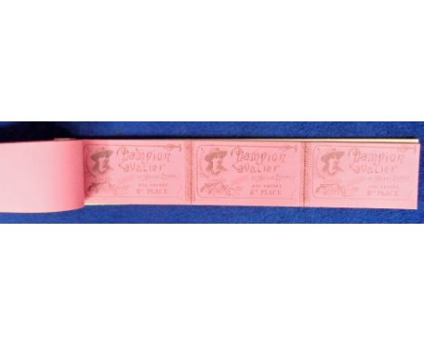 S.F. Cody Tickets, Champion Cavalier book of original French circus/show tickets 1890s, oblong on pink paper with portrait an