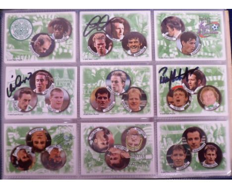 Football autographs, Celtic FC, Futera Fans Selection collector card album 1998 (79/90 cards, plus 16/18 special edition card