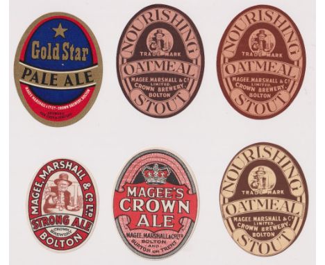 Beer labels, Magee Marshall &amp; Co, Bolton, a nice selection of labels , 3 Nourishing Stout (various colourings), (85mm hig