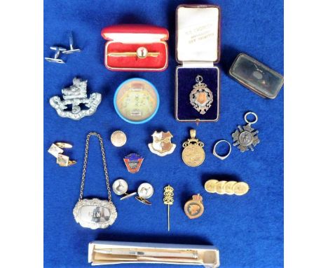 Collectables, Badges, Medallions, cufflinks etc to include hallmarked silver athletics medallion (Chester 1891), boxed silver