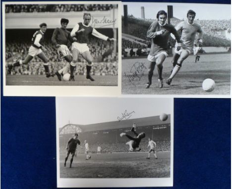 Football autographs, Manchester United, three b/w photographs, being later reprints from earlier images, each with original i