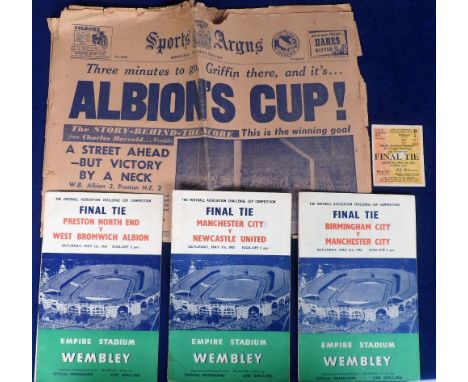 Football programmes etc, 3 FAC Final programmes, Preston v WBA 1954 with special edition of the Birmingham Sports Argos Newsp