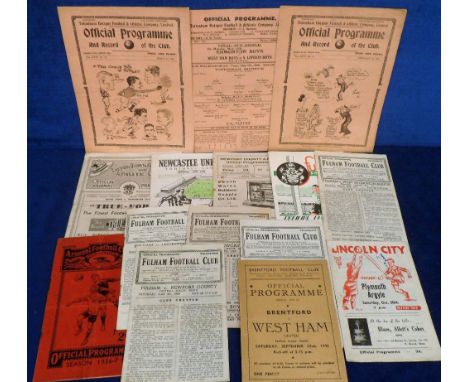 Football programmes, selection of 15 programmes, 1930's/40's inc. Tottenham v Portsmouth 1933/4, Tottenham v Stoke 1933/4, To