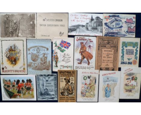 Postcards &amp; Greetings cards, 23 cards, mainly Military opening Christmas cards inc. BEF 1918, McGill, E. Anglian Division