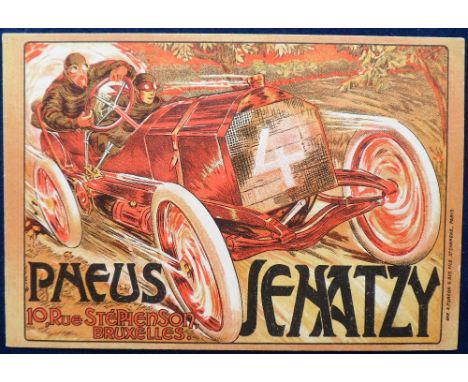 Postcard, Advertising, Motoring, Belgian art deco advert card for Senatzy Tyres of Brussels (vg)