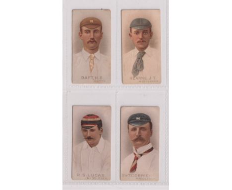 Cigarette cards, Wills, Cricketers 1896, four cards, Daft H.B. Notts, Hearne J. T. Middlesex, R.S. Lucas Middlesex &amp; Sir 