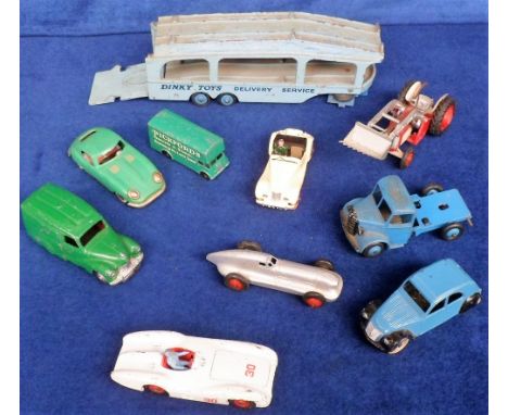 Model Vehicles, 10 die cast and other vehicles to include Dinky Hotchkiss, Citroen 2CV, M.G. Midget, Austin van, Mercedes Ben