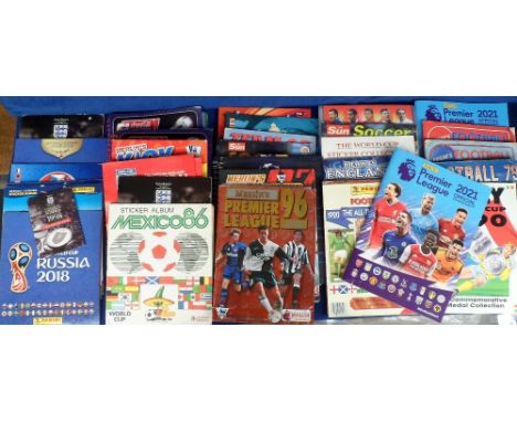 Football sticker / Coin albums etc, a collection of 40+ albums, mostly part complete, various issuers &amp; series inc. Panin