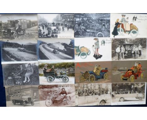 Postcards, Motoring, RP's &amp; printed, selection, 1900-1920, inc. early Racing, Charabancs (5), Paris-New York, Gordon Benn