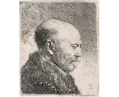 Rembrandt Harmensz. van Rijn -- Kahlkopf nach rechts gewendet. Radierung. 6,9 x 5,7 cm. 1630. B. 292, White/Boon (Hollstein) 