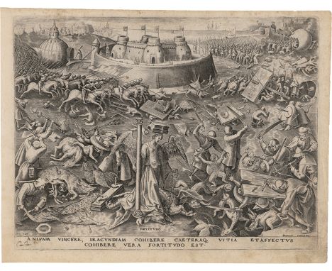 Bruegel d. Ä., Pieter - nach -- nach. Fortitudo. Kupferstich von Philips Galle, aus der Folge der Die sieben Tugenden, wie au