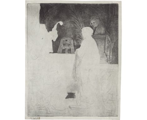 Rembrandt Harmensz. van Rijn -- Der Zeichner nach dem Modell ("Het beeld van Pigmalion"). Radierung auf grünlichem Bütten. 22