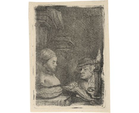Rembrandt Harmensz. van Rijn -- Der Zeichner. Radierung. 9,4 x 6,5 cm. Um 1641. B. 130, White/Boon (Hollstein) 130 III, Nowel