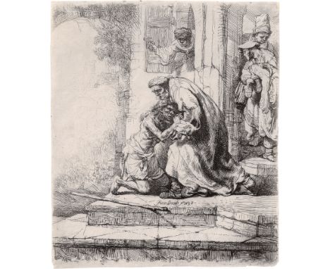 Rembrandt Harmensz. van Rijn -- Die Rückkehr des verlorenen Sohnes. Radierung auf sehr feinem japanischem Bütten. 15,8 x 13,5