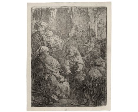 Rembrandt Harmensz. van Rijn -- Joseph, seine Träume erzählend. Radierung. 11,1 x 8,4 cm. 1638. B. 37, White/Boon (Hollstein)