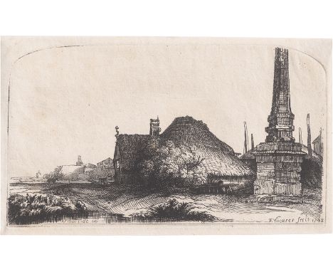 Rembrandt Harmensz. van Rijn - nach -- nach. Der Obelisk. Radierung von François Vivares. 9 x 16,1 cm. 1748. Hinterding/Rutge